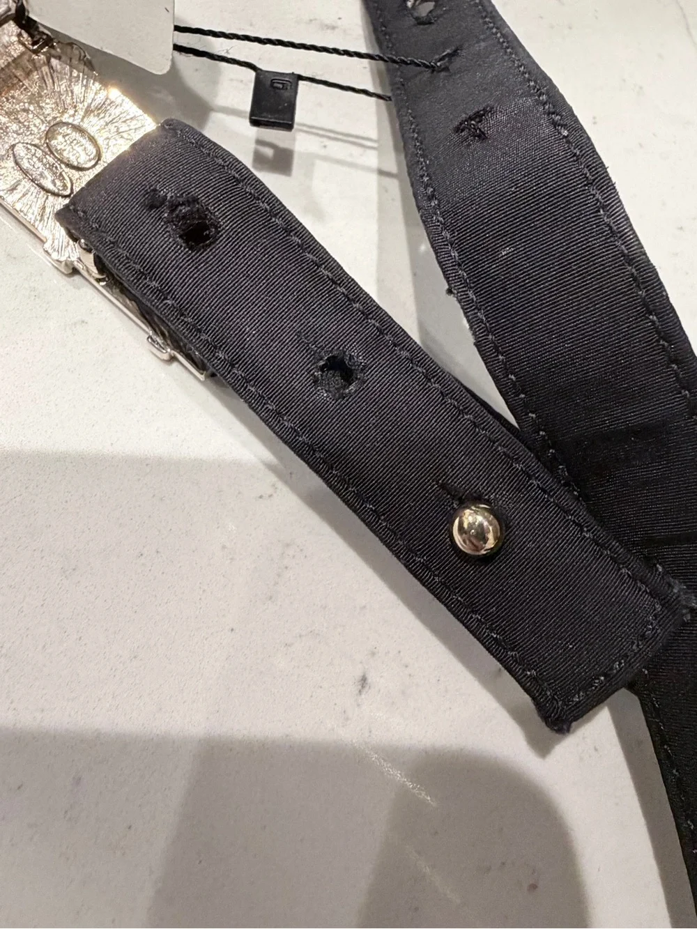 Vintage Oscar de la Renta Jet Black Jeweled Skinny Belt Made in USA